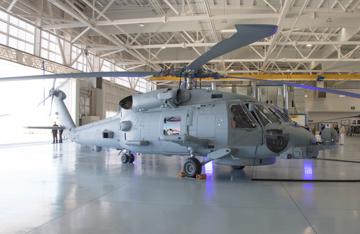 Helicopter in hangar