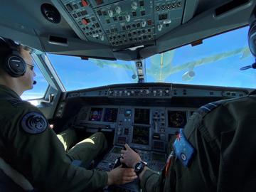 Aircraft (KC-30A MRTT) refuelling from Singaporean MRTT