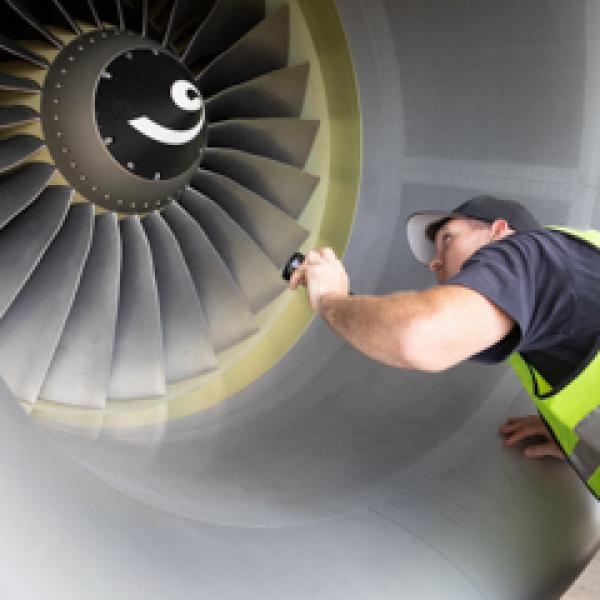 Person inspecting engine